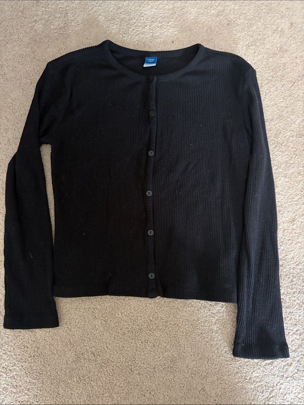 Old Navy Black Ribbed Button-Up long sleeve top girls size 10-12